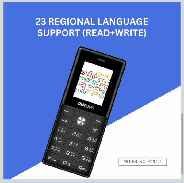 Philips All-New E2112 Sleek & Stylish |Keypad Mobile with 1.77" Screen|2500 MAH Battery | 2030mm Speaker| Wireless FM | Bright Torch